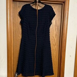 Sharagano Navy Textured Midi Dress